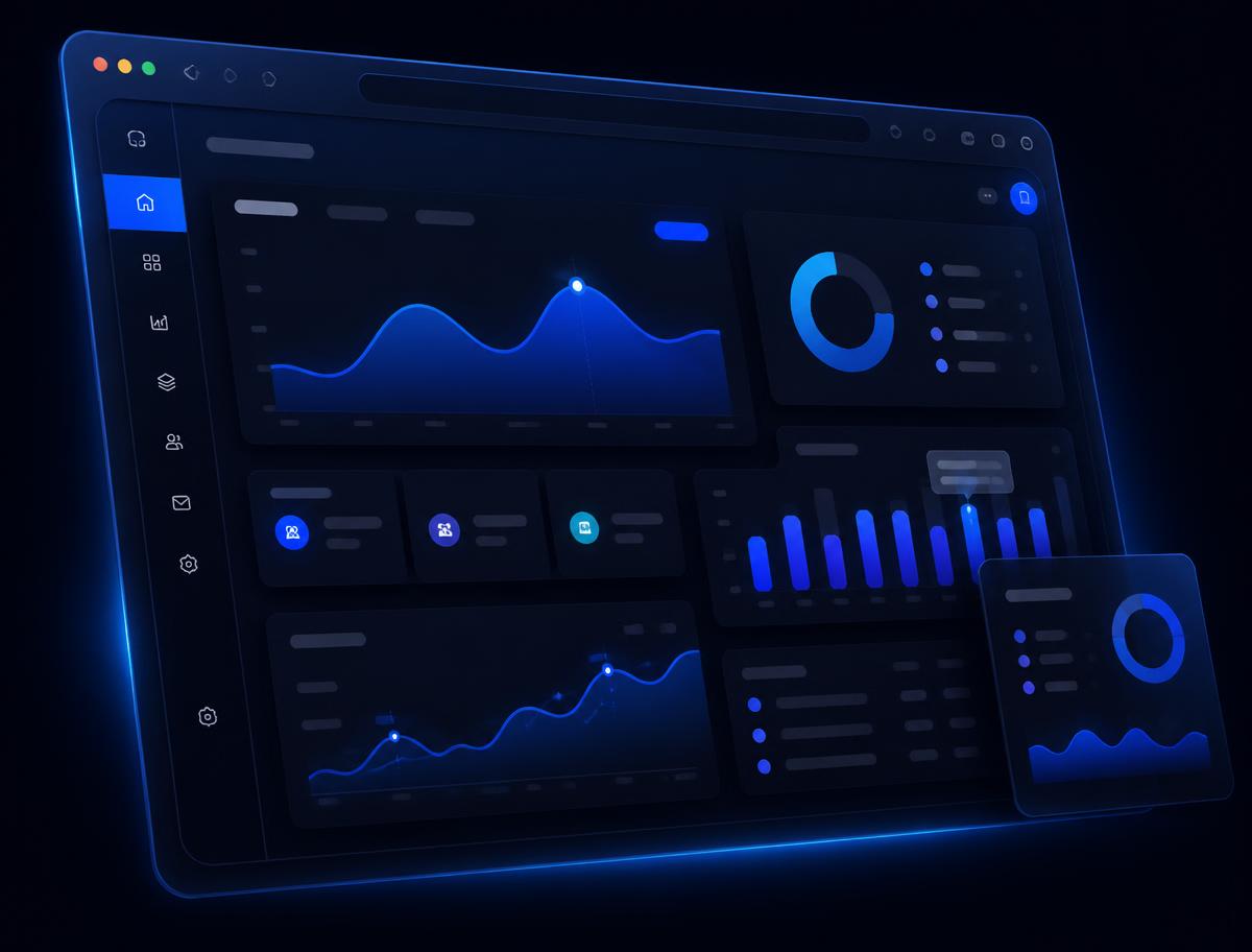 Abstract dark analytics dashboard interface designed by Veyro Studios